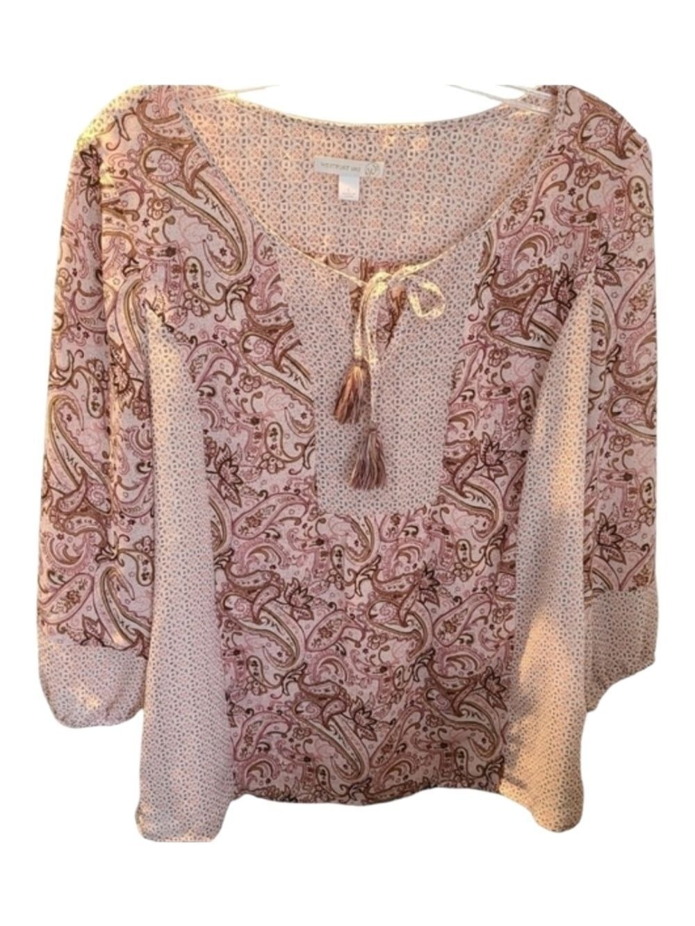 WESTPORT 1962 Long Sleeve Bohemian 3/4 Sleeve Pink Paisley Blouse Size Large
